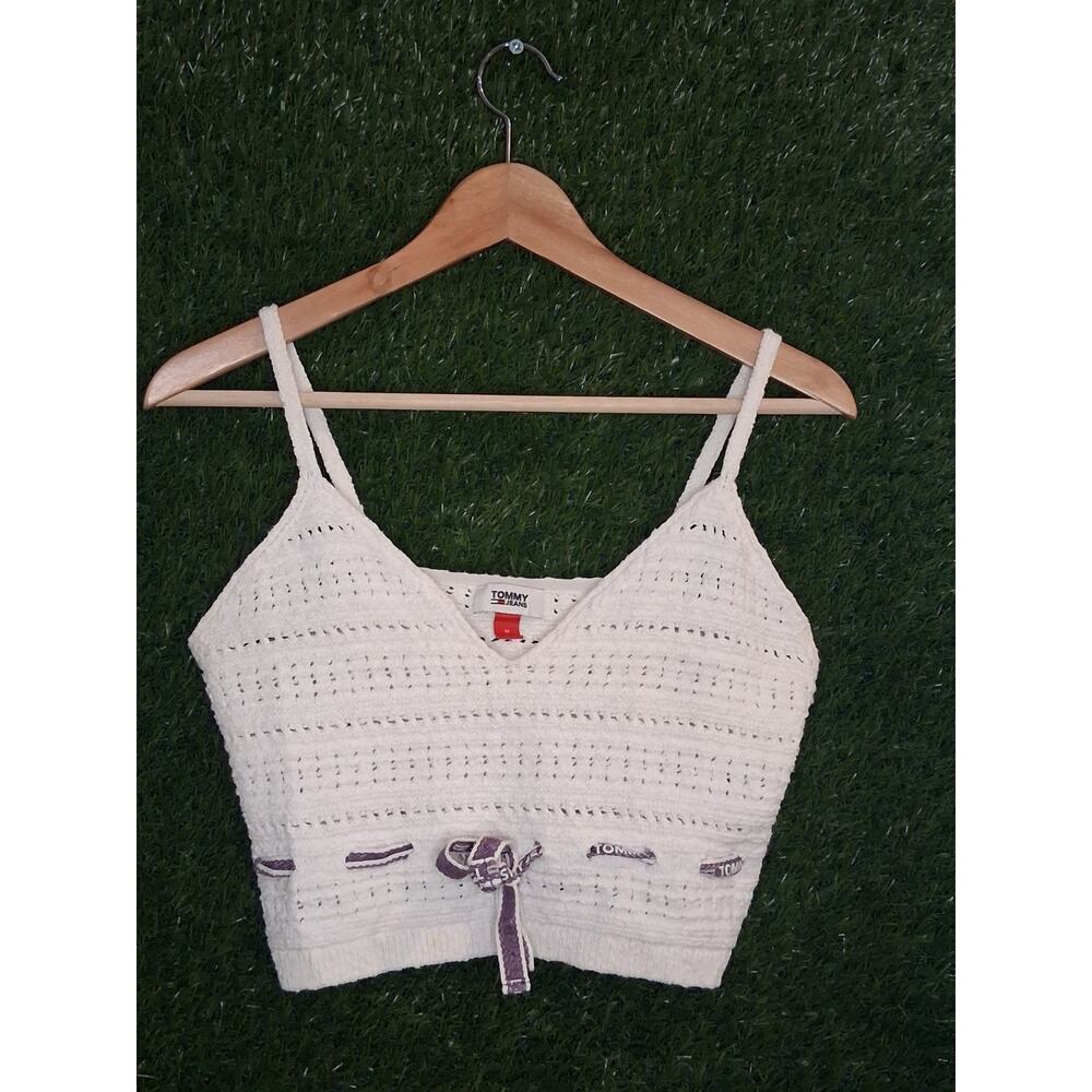 Women's White Cropped Crochet Bra Top Size Medium M Knit Bralette
